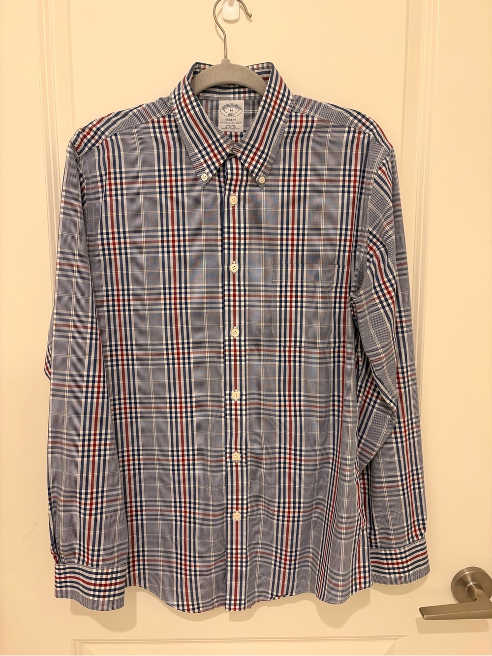 Brooks Brothers Blue White Red Regent Fit Button Down Modern Plaid